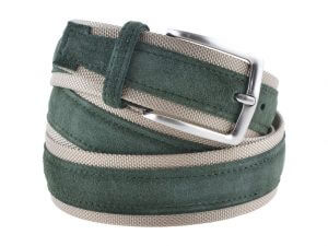 Cintura uomo tela e camoscio verde e beige Cintura uomo tela e camoscio verde e beige